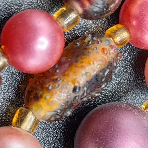 Vintage Japan Art Glass Necklace, Plum Pink Topaz, 1950s Vintage Jewelry - Picture 13 of 15